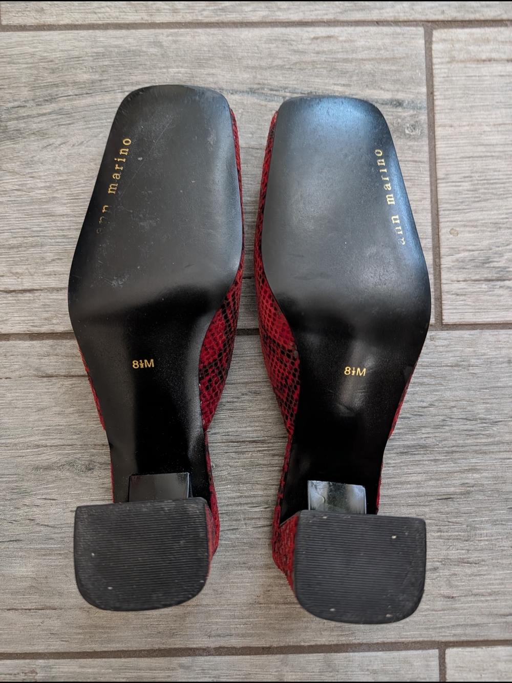 Vintage Ann Marino Red Snake-Print Mules - Picture 2 of 3